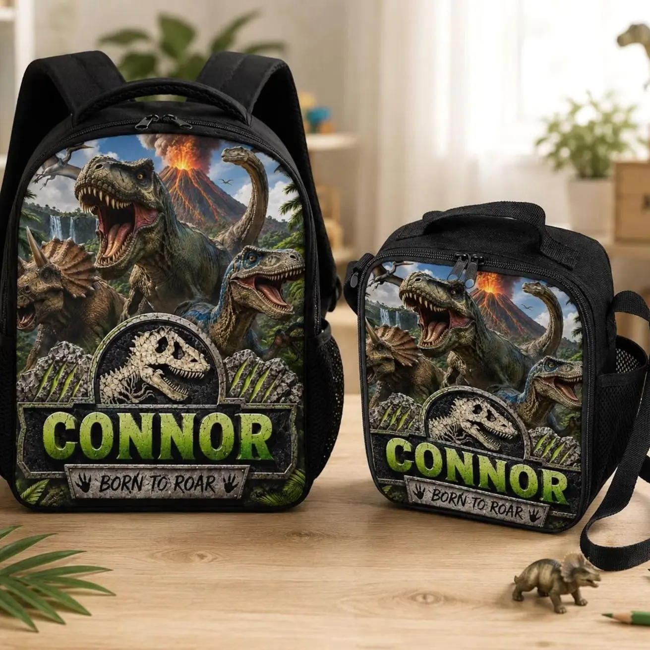 Personalized Dinosaur Backpack & Lunch Box Set | T-Rex School Bag for Boys Girls