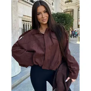Women Suede Bomber Jacket Autumn Spring 2026 Fashion Casual Cropped Batwing Long Sleeve Zipper Oversize Solid Bomber Coat Chic Lady Streetwear Outerwears Womenswear TopsRAIMENTRY