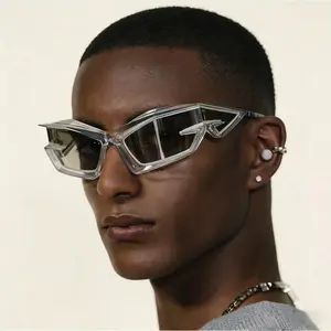 Y2K Futuristic Tech-Style Sunglasses, Oversized Unisex Eyewear with Futuristic Look, Blue Light Blocking Lens, Natural Material & Clear Frame, Runway Wear Fashion Statement for Men & Women,summervibes