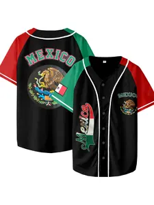 Men's Baseball Jersey MEXICO Stitched Casual Loose-Fit Breathable V Neck Sleeve Jersey Baseball Shirt for Training and Outdoor Sports, Casual Wear For All Seasons, Sports Top