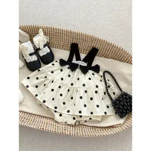 Baby Girl Bow Strap Bodysuit Romper Dress, Perfect for Outdoor