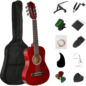 30in Beginner  Acoustic Guitar Basic Starter Kit Tuner Capo Strings Winders Strap Picks Student Youth  Guitar Pickguard with Gig Bag Brown