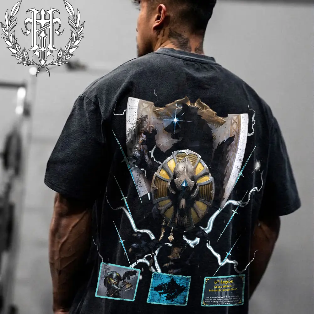 HardTimesClothing - Space Wolf warhammer 40k NEW40K Retro Vintage Cotton Oversized Streetwear Tee, Y2K Gothic Grage Washed Anime Graphic T-Shirt 10phic Shirt, Acid Wash Heavyweight Cotton Unisex Gift