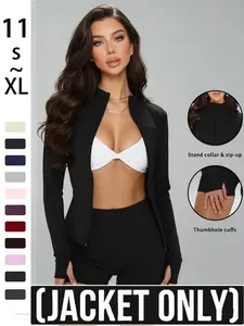 Women's Shaping Zipper Sport Jacket, Slim Fit Running Yoga Coat, Thumb Hole, Breathable Sports Wear, Spring Summer Outerwear, Athletic Outerwear, Zip Up Jacket, Sporty Breathable Outerwear
