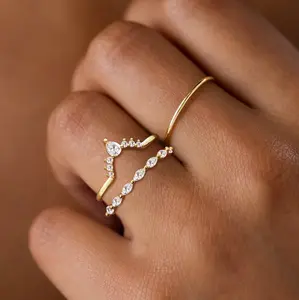 KOPERIN Dainty Crown Zircon Rings For Women Non Tarnish Stackable Rings Thin Thumb Cubic Ring Set Trendy Simple Wedding Band Promise Engagement Rings