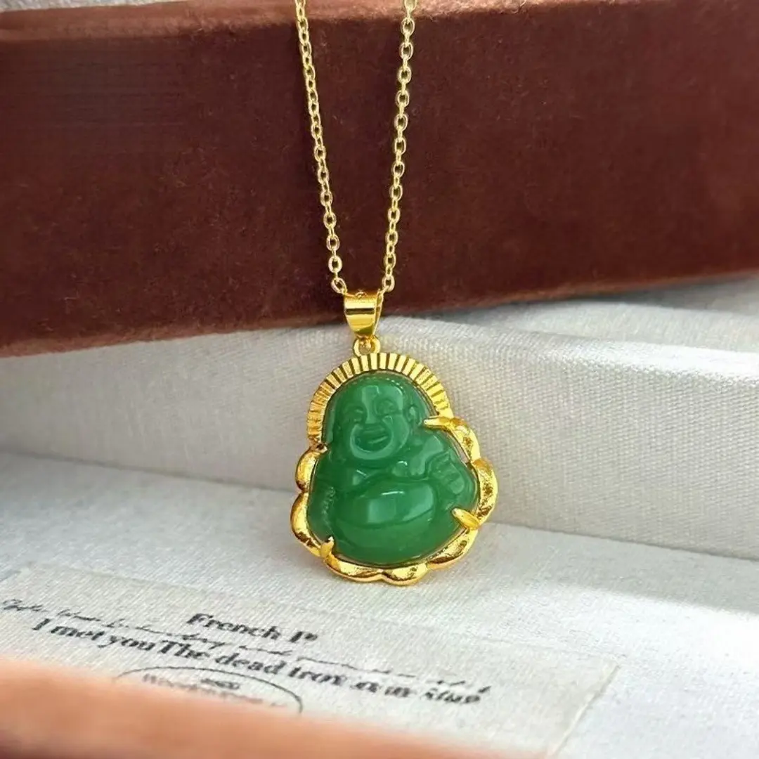 Trendy Chalcedony Maitreya Green Buddha Pendant Necklace Women's Pendant Wholesale faith based jewelry mom ever book necklace unique design,romantic