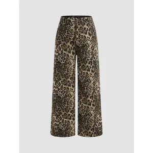 Cider Denim Mid Waist Leopard Wide Leg Pants