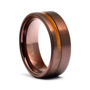 The Martin - Tungsten with Whiskey Barrel Wood Ring Brown
