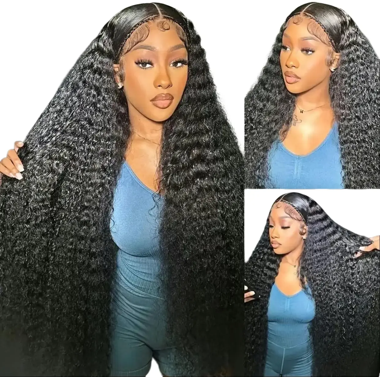 Women's 13x6 HD Transparent Deep Wave Lace Frontal Wig, 30in Curly Hair Wig with 180 Density, Glueless Pre-Plucked Natural Hairline, Natural Black for Everyday Wear, Curly Hair Wigs, Natural Hairline Wig