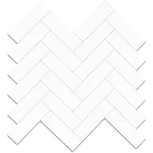 10 Sheets Polished White Herringbone Peel and Stick Backsplash for Kitchen Walls, Heat Resistant Stick on Backsplash PVC Tiles,Waterproof Peel and Stick Tile for Bathroom&Shower