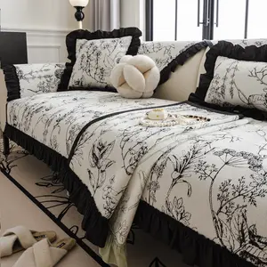 1pc chenille lace sofa cushion, with a romantic design, soft and comfortable, antislip and machine washable, pet-friendly, suitable for use in living rooms, bedrooms, and offices, for home decoration.