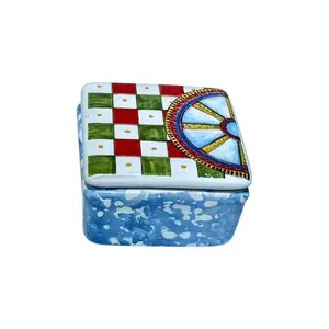Ceramic Box With Sicilian Cart Design - cm 5