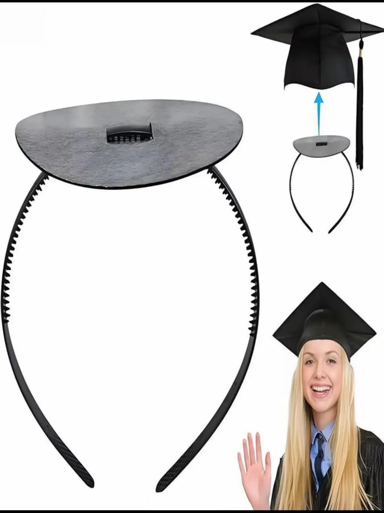 Graduation Cap Headband with Adhesive, Adjustable Grad Hat Band, Secures Gown & Hair, Perfect Gift for Graduates, Commencement, Grad Cap Headbands
