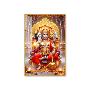 Crystal Porcelain Panchmukhi Hanuman Wall Art with Rose Golden Aluminum Frame Spiritual Home & Office Decor 24x36 inches
