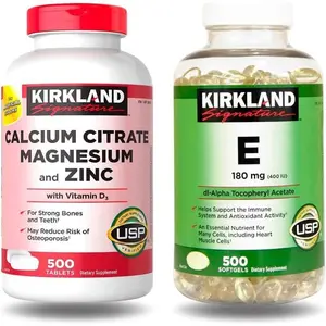 Calcium Citrate, Magnesium and Zinc 500 Tablets + Vitamin E 400IU, 500 Softgels (Bundle of 2 Units Total) Supplement Dietary