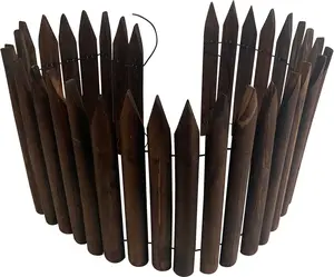 Davyline Wooden Short Fence Lawn Edging – Burnt Wood Finish Flexible Garden Border, No Dig Landscape Edging for Flower Beds, Tree Border & Yard – 11.8” H x 42” L