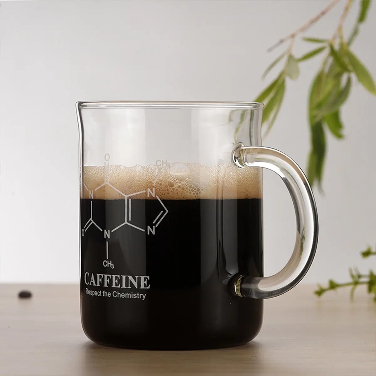 Caffeine Respect the Chemistry Glass Mug with Chemical Formula Design for Coffee Lovers