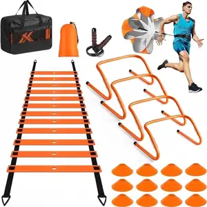 Agility Ladder Speed Training Equipment Set-20ft Agility Ladder,12 Soccer Cones,4 Hurdles, Jump Rope, Running Parachute| Basketball Football Soccer Training Equipment for Kids Youth Adults Agile Stair Speed Training Set - Adjustable fitness stairs tiktoks
