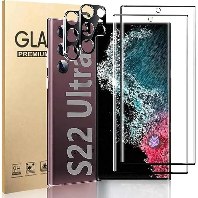 [2+2 Pack] Samsung Galaxy S22 Ultra 5G Tempered Glass Phone Screen Protectors & Camera Lens Guard, Tempered Glass Feels Smooth, Touch-Sensitive, Fingerprint-Supportive, 9H Hardness, Scratch-Resistant Mobile Accessory