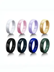 Minimalist 6mm Unisex Wedding Band Ceramic Ring for Men Women, Plain Colorful Rings in Black White Blue Green Pink Purple, Scratch Resistant Hypoallergenic Jewelry, Comfort Fit, Ideal Gift for Her & Him, US Size 5-12
