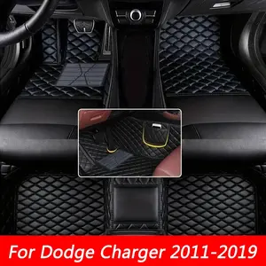 Dodge Challenger Car Leather Floor Mats, Automotive Floor Mats, Car Accessories, Anti-Slip Wear-Resistant Easy Clean, For Dodge Charger 2011-2019, Left Hand Drive, Uk Exclusions