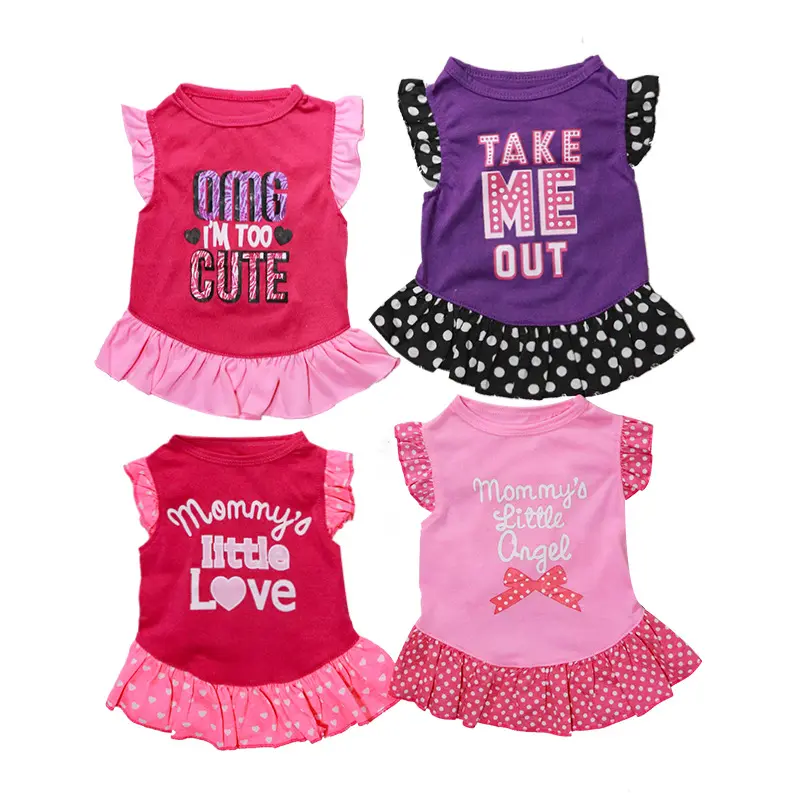 4-piece pet clothes summer cotton flying sleeve skirt set for cats and dogs, small dogs pet pure cotton skirt summer thin version, dog cat dress Cute, breathable, sweat-absorbing, multi-color, Clothing Outfits, Kitten Clothes, Puppy Clothes, Husky Clothes