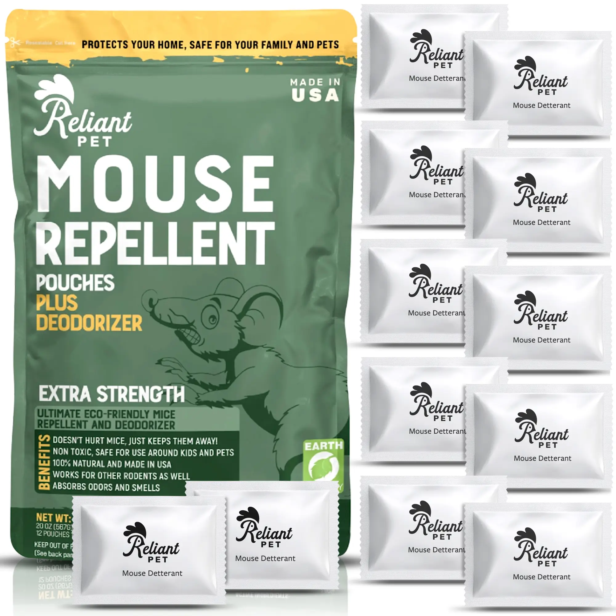 Reliant Pet Mouse Repellent Pouches - Rodent Repellent Made in USA (12 Pouches)...