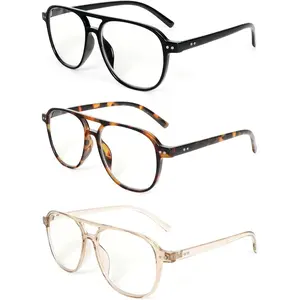 Unisex 3-Pack Classic Pilot Aviator Reading Glasses, Blue Light Blocking, Mix-Color Set for Daily Mix & Match, Fashion Replacement Eyewear