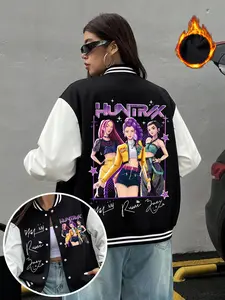 Women's K-Pop Hunter Print Jacket, Block Coat, Anime Lover Gift, Huntrix Fan Clothing, Star K-Pop Demon Hunter Top
