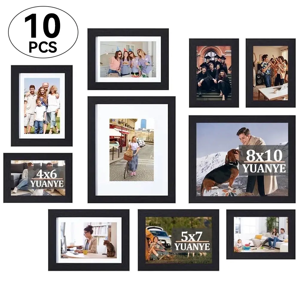 10 Pack Picture Frames Collage Wall Decor, Gallery Wall Frame Set for Wall or Tabletop Display, Multi Sizes with Two 8x10, Four 5x7, and Four 4x6 Photo Frames, Black