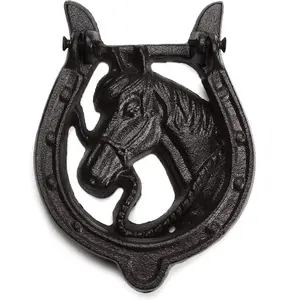 Cast Iron Antique Horse Hammer Door Knocker, Collectible Vintage Rust Color Finish Home Decor Accessories TQGJPT169