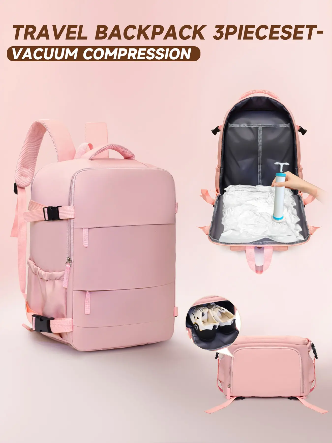Vacuum Travel Compression Backpack Set, Backpack Bags, Vacuum Compression Backpacks, Travel Essentials Backpacks, Large Capacity Lightweight Multi-Pocket Design, Handheld & Shoulder Strap, Ideal for Airplane, Business, Vacation