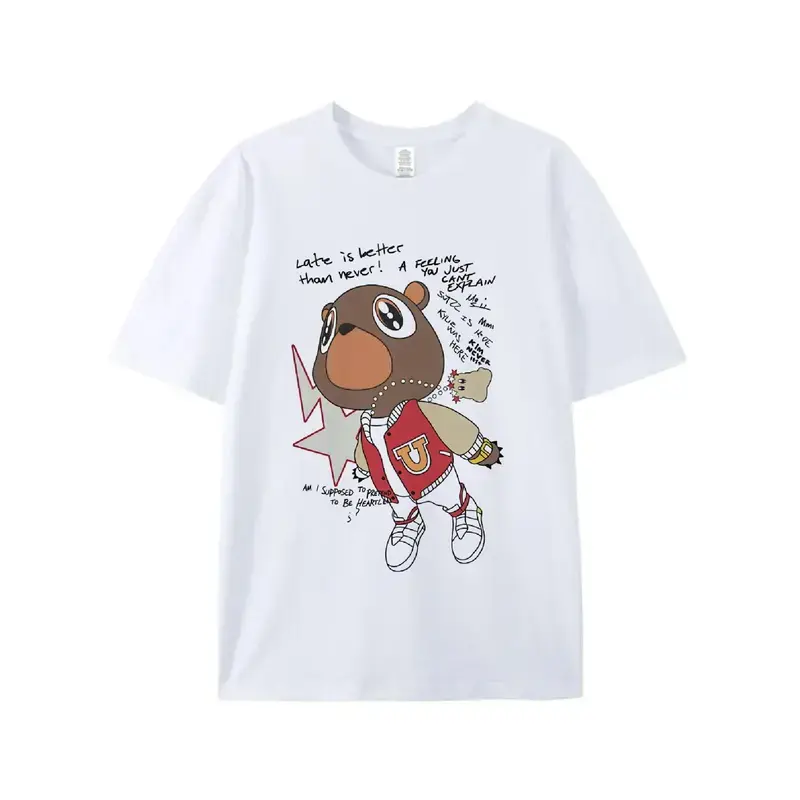 Graduation Bear Graphic Tee, Y2K Rap Streetwear T-Shirt, Unisex Crew Neck, Vintage Hip-Hop Graphic, Sports Style, Casual Cotton Fit