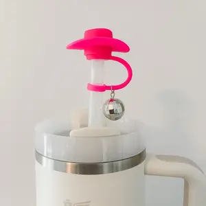 Cowboy Hat With Mini Disco Ball Charm Straw Cover For 10MM Straw Cover Western Pink Cute Tumbler Accessories