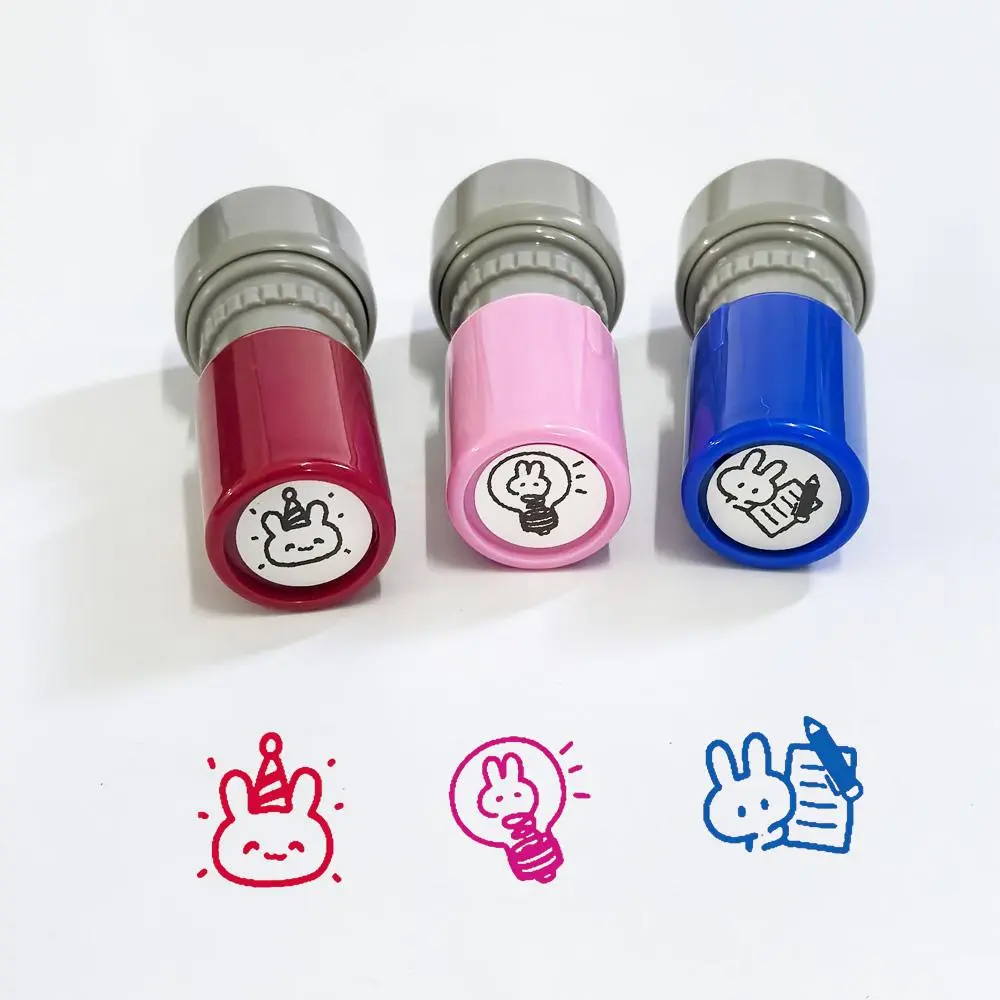 Cute Rabbit Pattern Stamp, 3 Counts/set Round Self Inking Stamp, Creative Stamp for DIY Scrapbooking, Journaling, Gift Wrapping, Office Supplies, Custom Stamp, Scrapbook Materials