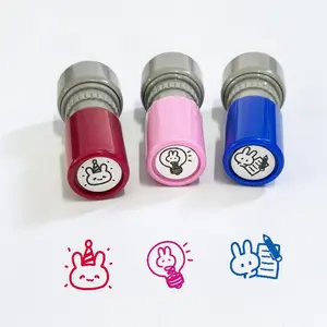 Cute Rabbit Pattern Stamp, 3 Counts/set Round Self Inking Stamp, Creative Stamp for DIY Scrapbooking, Journaling, Gift Wrapping, Office Supplies, Custom Stamp
