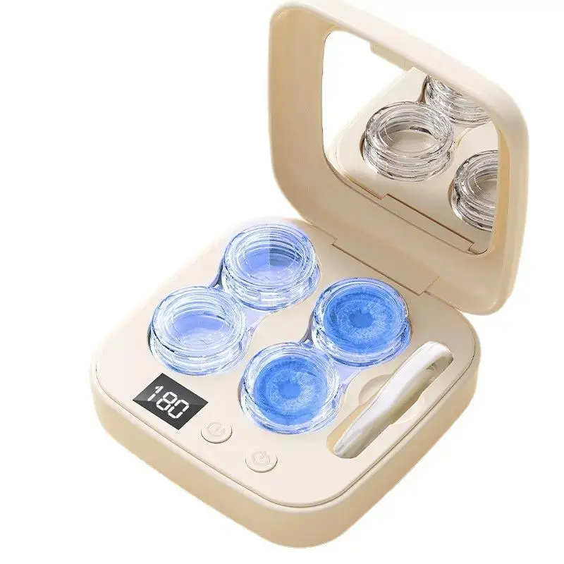 2026 New Ultrasonic Rechargeable Contact Lens Cleaner Portable Case with Vanity Mirror Daily Deep Cleaning for Travel, Sports & Home Use