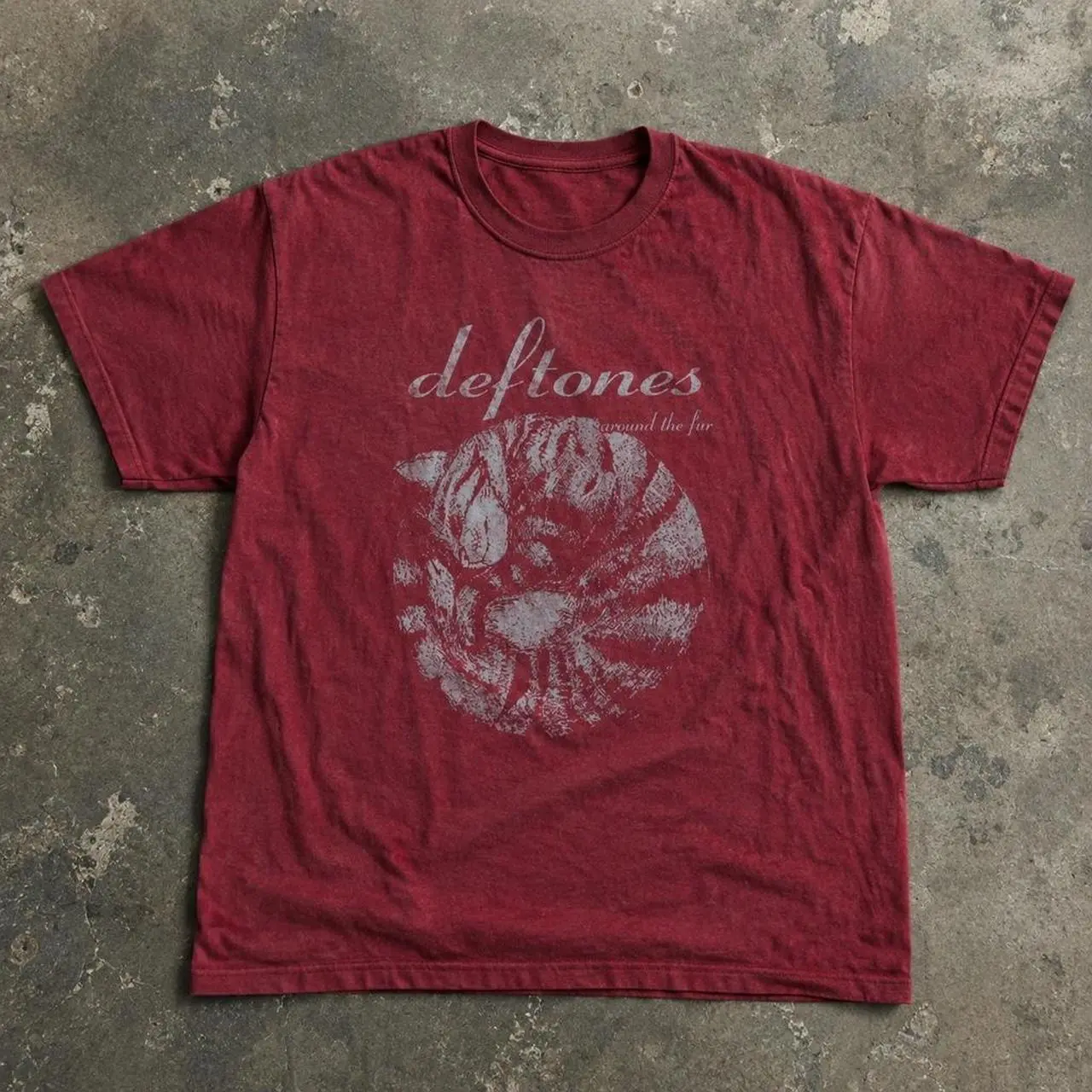 Deftones Around the Fur Cat Circle Graphic T shirt and Baby Tee | Vintage Distressed Effect Metal Band Merch | Retro Harajuku Grunge Apparel