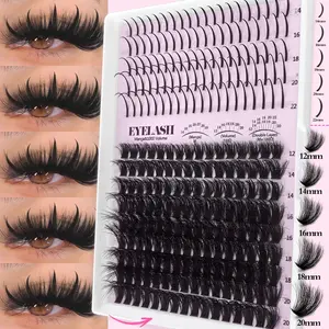 235/800Pcs Fluffy Spike Eyelash Cluster, Eyelash Extensions Set, 100D Lashes, Mixed Lengths 12-20mm Volume Thick Manga Eyelash Extensions, 5D D Curl Single Lash, Volumized False Eyelashes, Reusable & Soft False Eyelashes for Daily & Party, DIY at Home