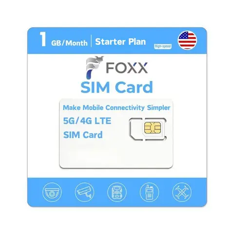 FOXX Mobile 1-Month Prepaid SIM Card - 5G & 4G LTE, Triple Cut (Nano/Micro/Standard), High-Speed Data, No Hidden Fee, No Contract, US Nationwide, Renewable, Cellular, Universal Compatibility, All Phones, Ideal for Travel & Daily Use