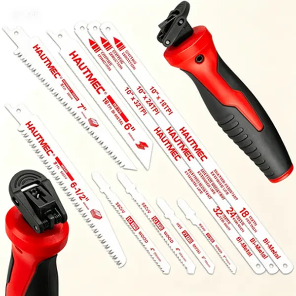 10-In-1 High Precision Multi-Use Cutting Blade Handsaw with Quick-Release Change Mechanism - Compact Hacksaw, Jab Saw, Pro HSS/Cr-V/Bi-Metal Blades for Wood, Metal, Drywall, Plastic - HTHSH25032, Multi-Use Cutting Blade Handsaw Blades