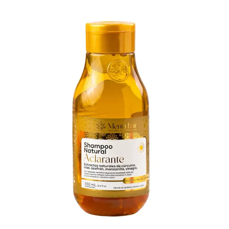 Menta Hair Shampoo Aclarante 550ml curcuma, manzanilla Chamomile & Turmeric blonde hair vegan Aclara cabellos rubios naturalmente Lightening