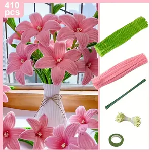 410 Piece Lily Flower Pipe Cleaner Craft Kit, DIY Handmade Artificial Flowers Bouquet Material Pack, Perfect Gift for Mother's Day, Graduation, Birthday, Easter, Valentine's Day