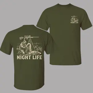 Night Life Hunting T-Shirt, Predator Hunter Graphic Tee for Men, Coyote Hunting Outfit, Outdoor Lifestyle Shirt, Gift Idea