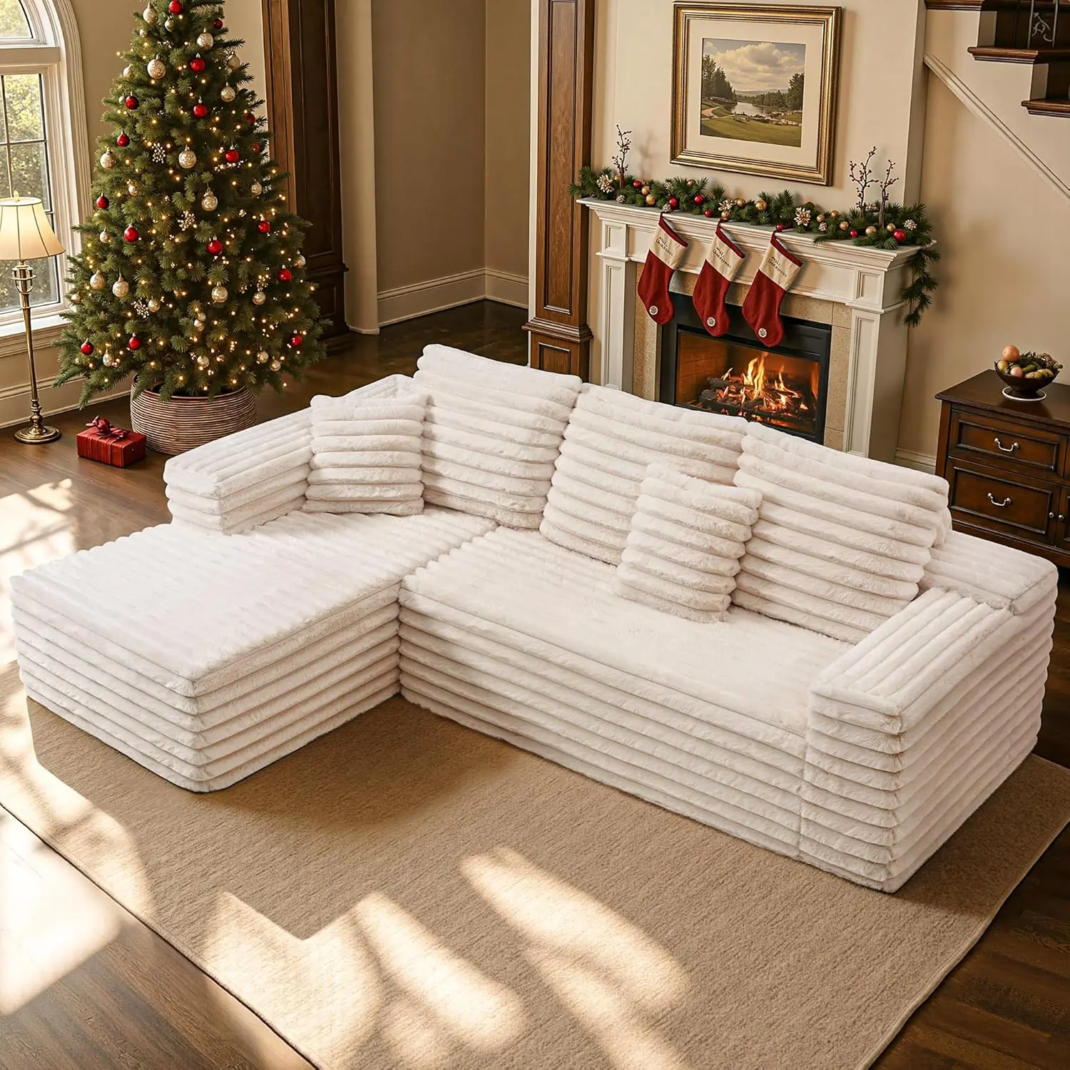 [Summerwins] [SummerFinds] AMERLIFE Single/Double Chaise Lounge, Deep Seat Cloud Couch with Lumbar Pillows and Wide Armrests for Living Room, Apartments, Bedroom