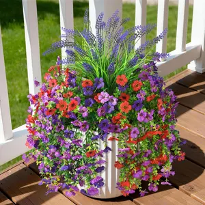 Artificial Fake Hanging Flowers Plants, Faux Silk Daisy Flower, UV Resistant, Outdoor & Indoor Decor, Front Porch, Patio, Balcony, Garden