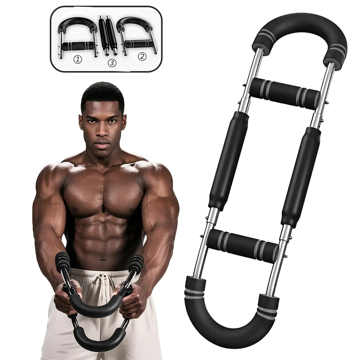AA-60 U-Shaped Arm Workout Machine, 120Lbs Twister Arm Trainer with Double Steel Spring Force Resistance, Adjustable Strength Training Equipment, Compact Detachable Home Space-Saving Portable Fitness Accessory, Detachable Saves Home Space