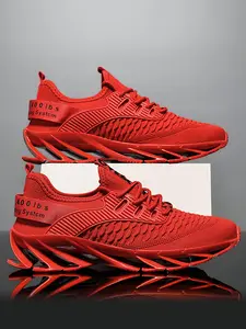Men's Fashionable Lace Up Front Contrast Mesh Sneakers, Casual Comfortable Breathable Blade Soles Sports Running Shoes, Male All-match Round Toe Shoes for Daily