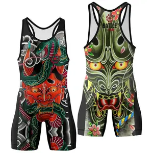 BattleFitGear Japanese Viper Oni Wrestling Singlet – Men's Compression Fightwear for BJJ, MMA, Grappling & Gym Warriors