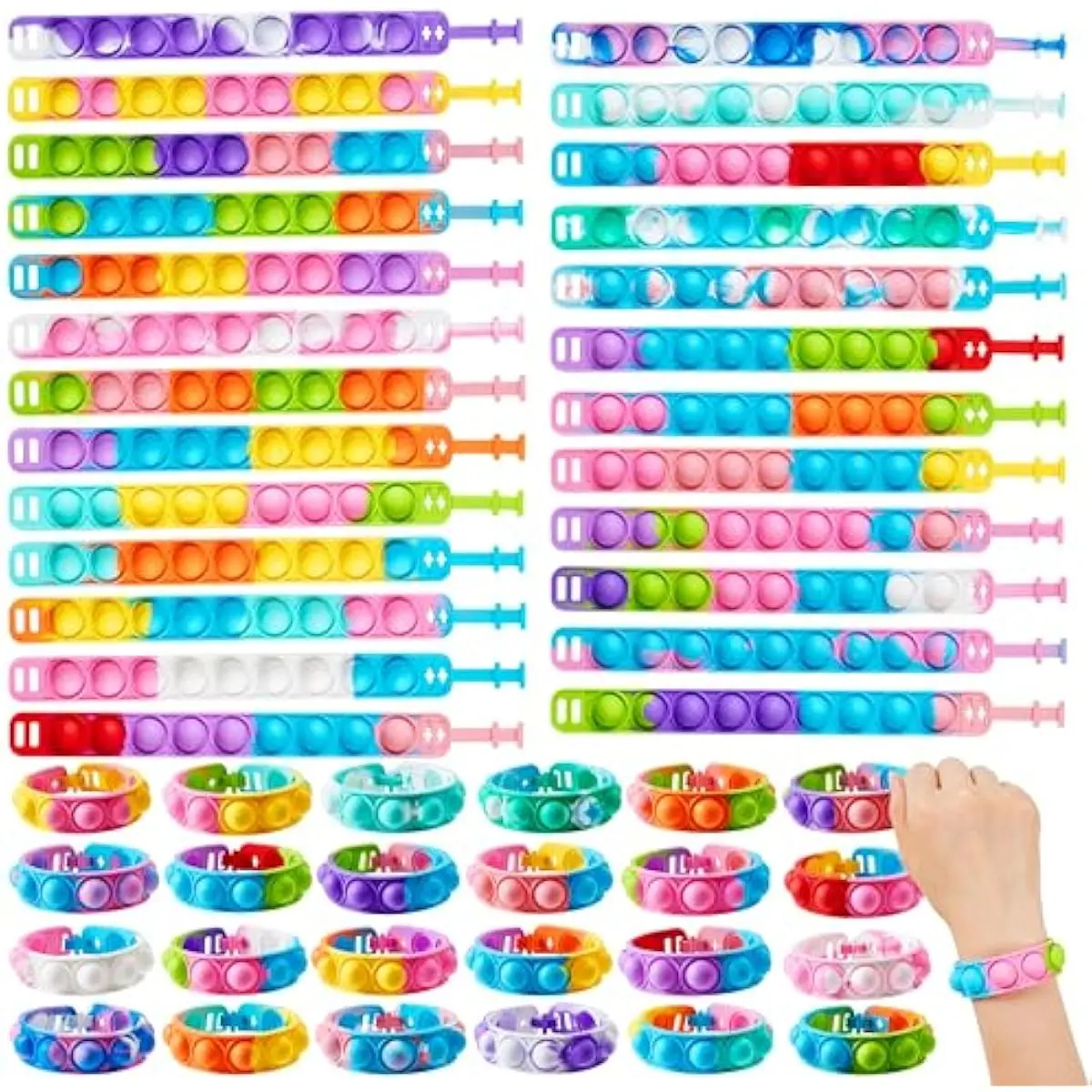 Pop Fidget Toys pops Bulk 25 Pack Party Favors for Kids 4-8,8-12 Year, Fidget Bracelets Sensory Toys for Birthday Carnival Prizes Gifts Goodie Bags Stuffers for Kids, School Treasure Box Toys